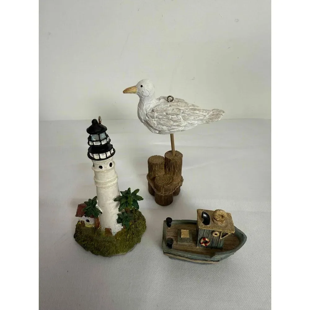 Miniature Set White Seagull Lighthouse Boat Model China Figurine Ornaments